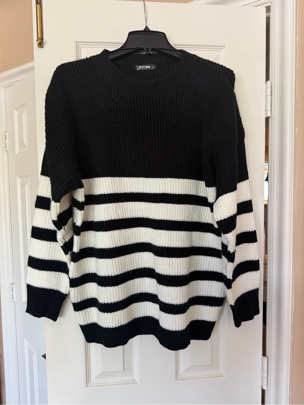 Black & White Striped Crewneck Sweater